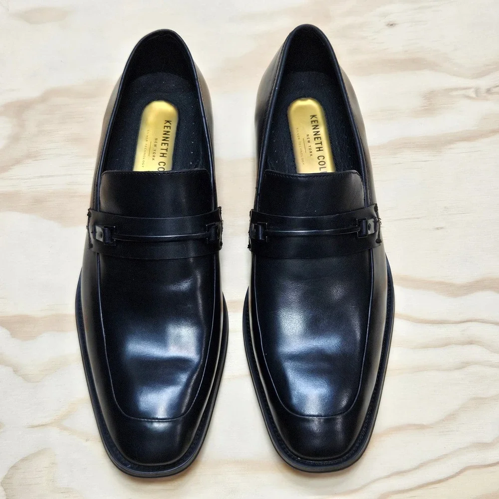 Kenneth Cole New York Mens North Shore Black Leather Bit Loafers 10.5 M